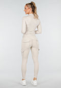 Beige Sportset met Cargolegging en Rits Top Dames