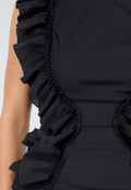 Zwarte Ruffle Jurk Zonder Mouwen met Stretch