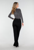 Zwarte Body met Zilveren Print en Lange Mouwen
