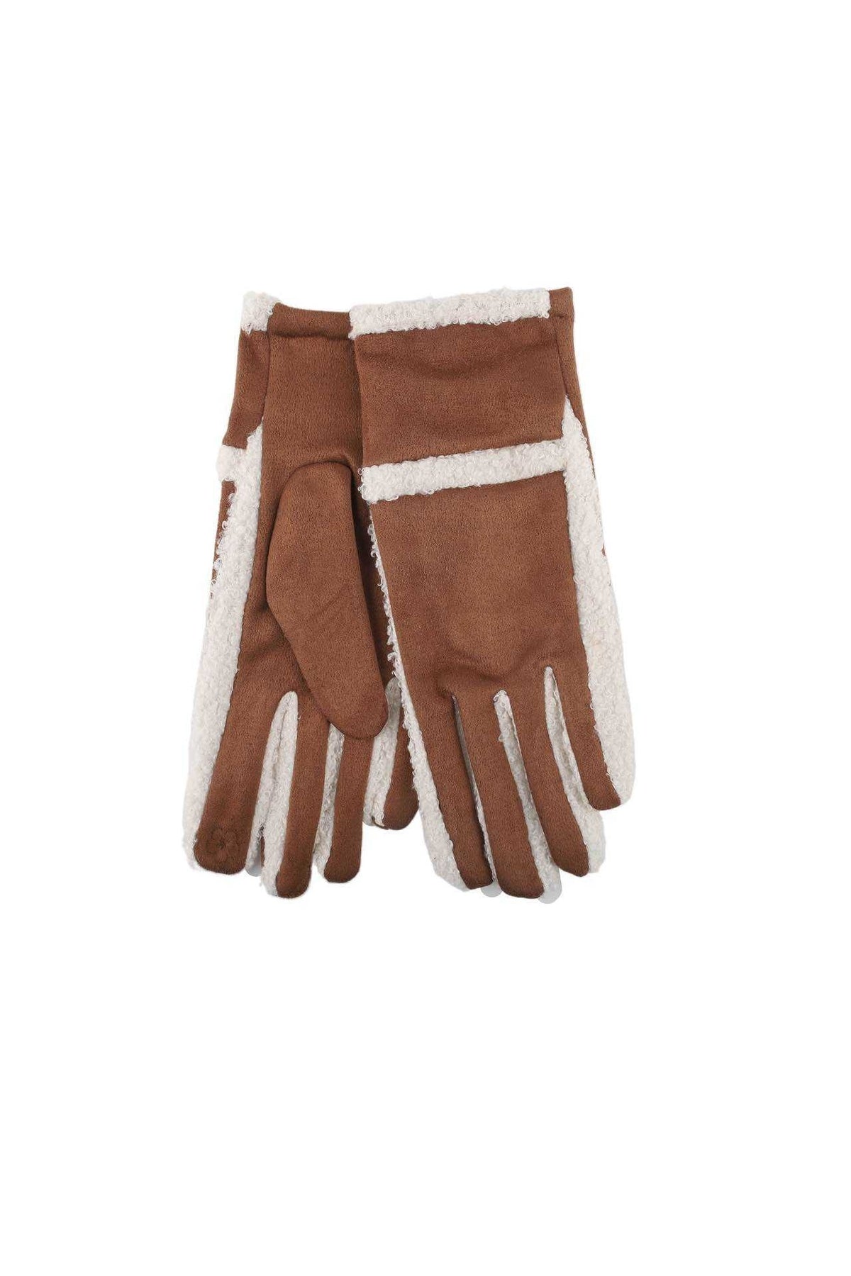 Warme Suède Handschoenen met Zachte Teddy Voering en Contrasterende Afwerking
