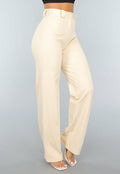 Elastische Straight Leg Pantalon in Beige