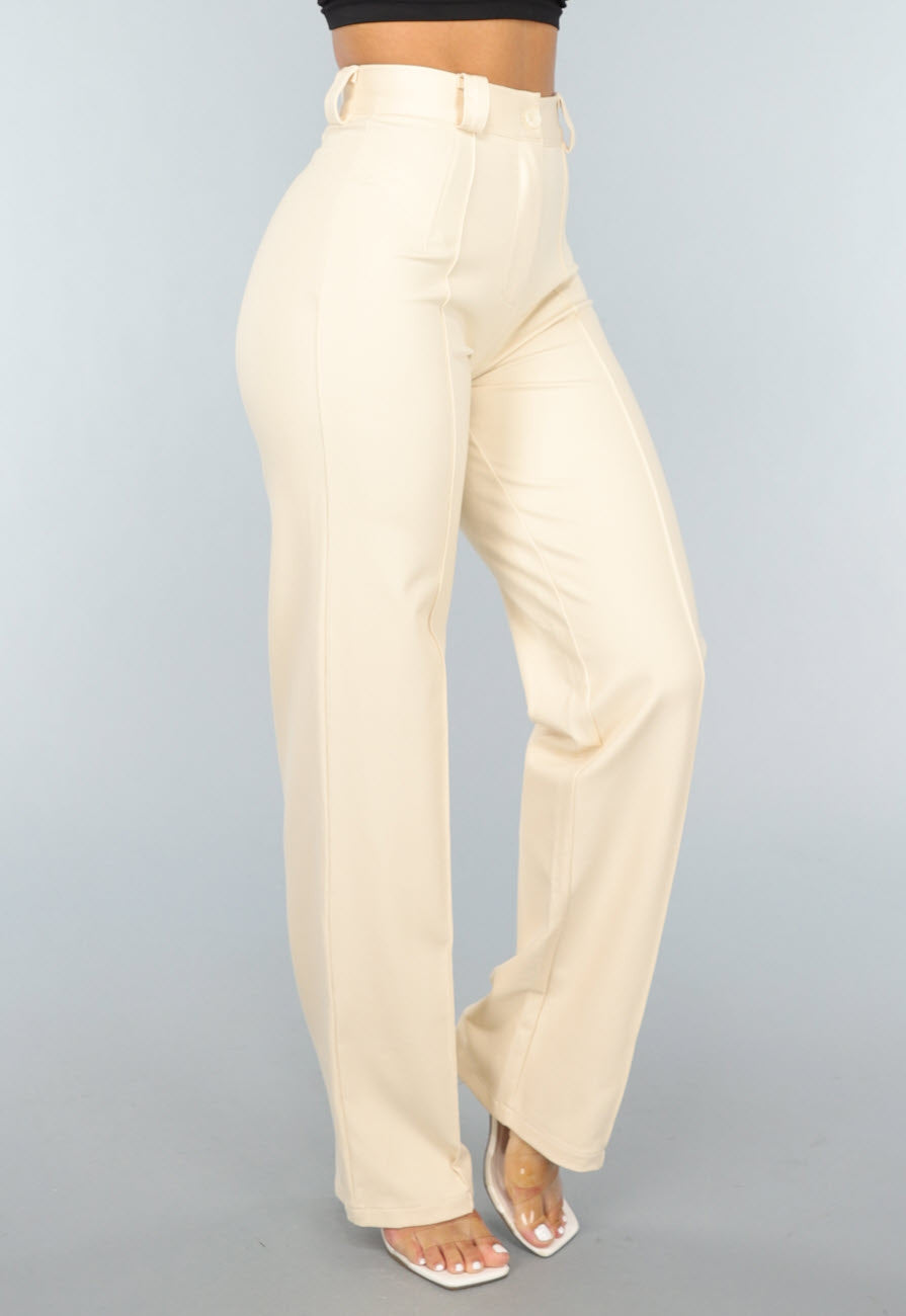 Elastische Straight Leg Pantalon in Beige