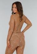 Bruine Kanten See Through Jumpsuit
