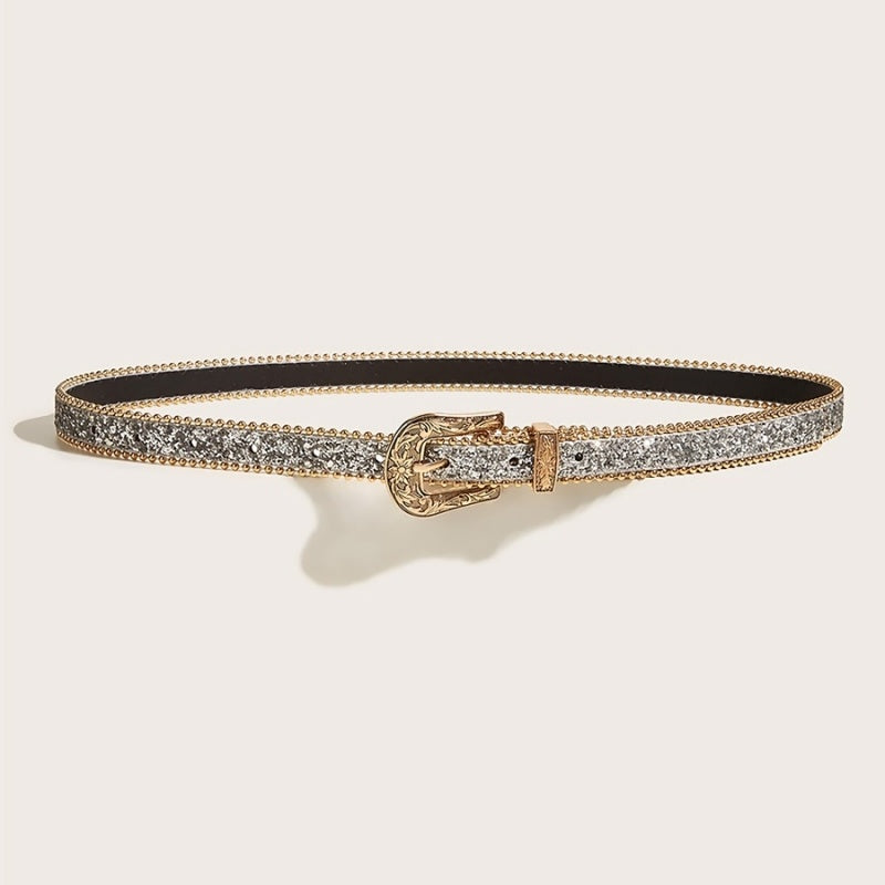 Gouden Parel Riem met Sierlijke Gesp en Zilveren Glitters