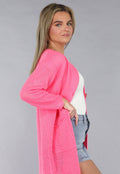 Lang Roze Gebreid Vest met Statement Knopen