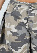 Beige Camouflage Culotte Broek met Lage Taille