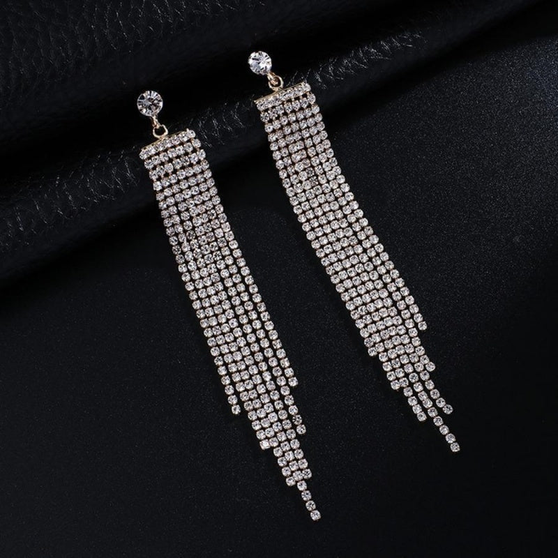 Gouden Waterval Oorbellen met Strass