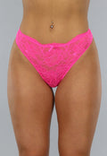 Neon Roze Kanten String met Glitter Details