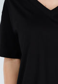 Zwart Katoenen T Shirt met V Hals en Korte Mouwen