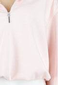 Lichtroze Sweater met Halve Rits en Elastische Boorden