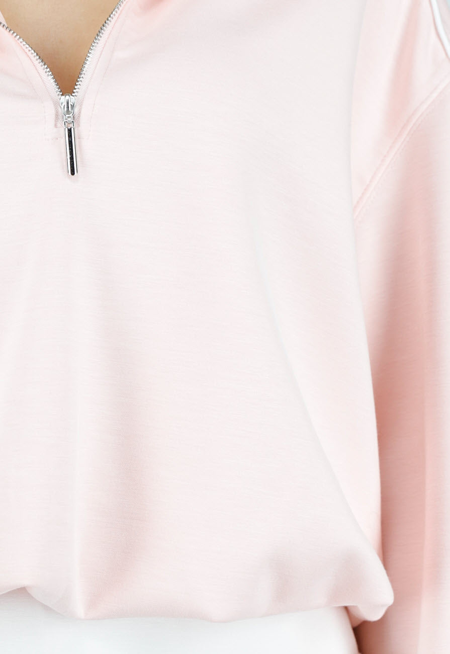 Lichtroze Sweater met Halve Rits en Elastische Boorden