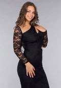 Zwarte Kanten Bodycon Jurk met Cut-Out