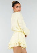 Gele Mousseline Playsuit met Broderie Details en Volants