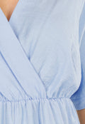 Lichtblauwe Playsuit met V-Hals, Elastische Taille en Linnenlook