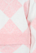 Roze Gebreide Ruitpatroon Set met Trui en Rok
