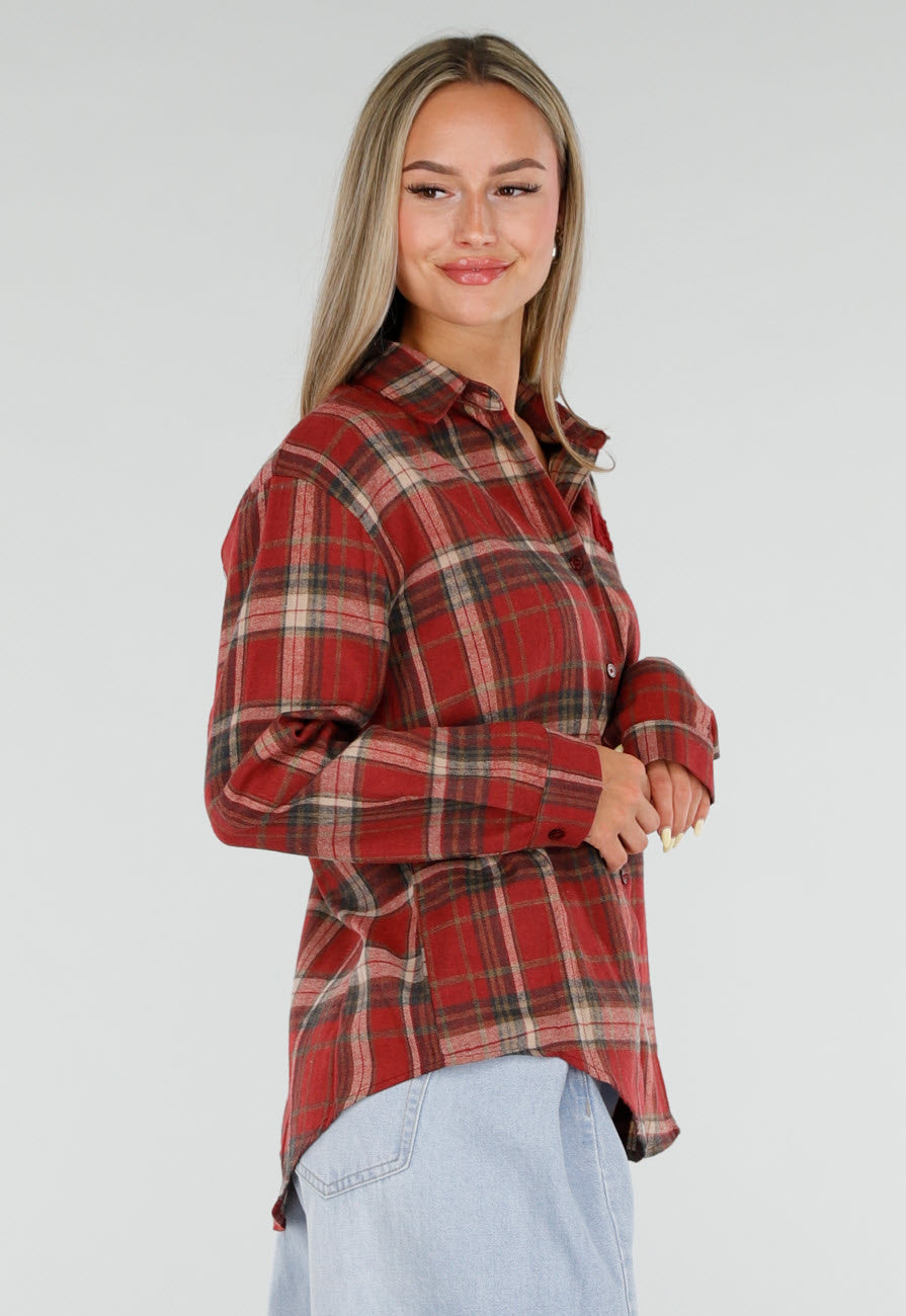Rode Geruite Blouse met Lange Mouwen en Iconic Club Tekst