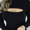 Zwarte Grove Rib Jurk met Cutout