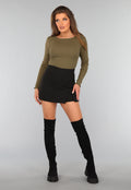 Khaki Ribstof Top met Babylock