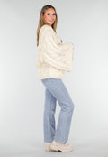 Cream Oversized Grofgebreide Kabeltrui met Lange Mouwen