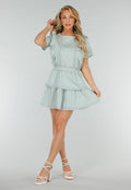 Mintgroene Two Piece Set met Ruches en Embroidery details