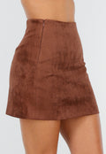 Roestbruine Suèdelook Rok in Mini Lengte met Effen Design