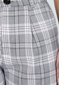 Grijs Roze Geruite Pantalon Straight Leg