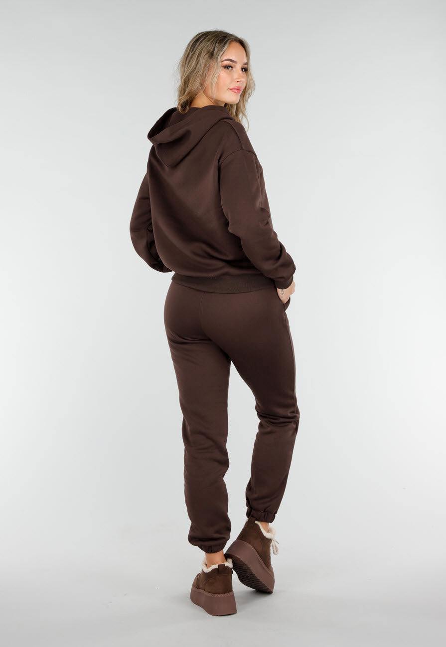 Donkerbruine Jogging Set met Capuchon en Trekkoord
