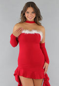 Rode Ribstof Ruffle Kerst Jurk