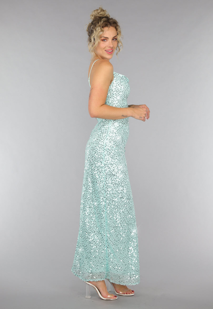Maxi Split Jurk Pailletten Jurk in Mintgroen