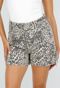 Beige Bruine Leopard Print Shorts met Rechte Pijpen