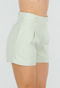 Mintgroene Linnenlook Short met Plooien en Rechte Pijpen