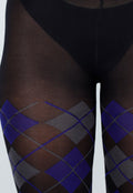 Donkerblauwe Grijze Panty met Argyle Print
