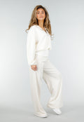 Crème Sweater met Halve Rits en Elastische Boorden