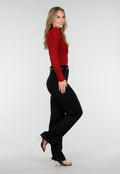 Rode Kant Stretch Top met Lange Mouwen en Hoge Hals