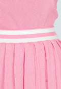 Roze Stretch Set met Polo Top en Plissé Rok