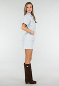 Lichtblauwe Denim Playsuit met Korte Mouwen
