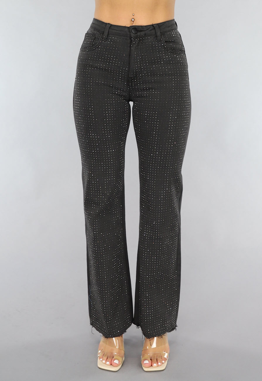 Redial Jeans  Antraciet Straight Leg Jeans met Strass Steentjes