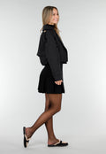 Zwarte Korte Trenchcoat met Knopen en Reverskraag