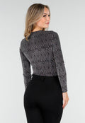 Zwarte Body met Zilveren Print en Lange Mouwen