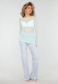 Mintgroene Kanten Top met Lange Mouwen en Stretch
