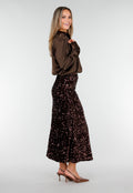 Bruine Midi Rok met All Over Pailletten en Subtiele Uitlopende Zoom