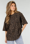 Bruin Oversized Cheetahprint T-Shirt met Korte Mouwen