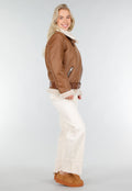 Bruine Imitatie Leren Biker Jas met Faux Fur