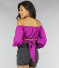 Paars Off Shoulder Topje met Pofmouwen