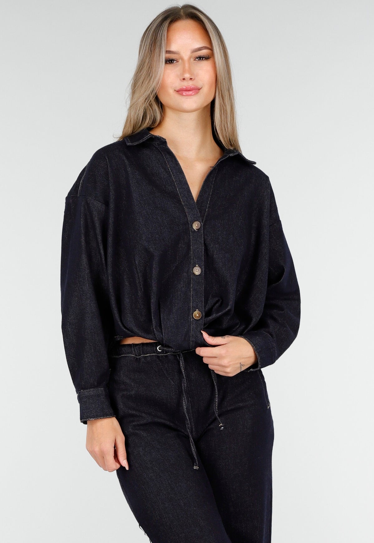 Redial Jeans  Donkerblauwe Denim Blouse met Lange Mouwen
