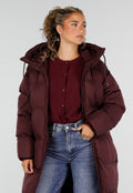 Burgundy Lange Gewatteerde Puffer Winterjas met Capuchon en Zakken