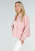 Roze Denim Jas met Klepzakken en Trekkoord