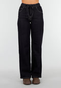 Redial Jeans  Donkerblauwe Wide Leg Jeans met Elastische Taille en Strikkoord