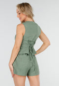 Groene Linnenlook 2-Piece Set met Asymmetrisch Gilet