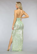 Lichtgroene Pailletten Halter Jurk met Cut Out